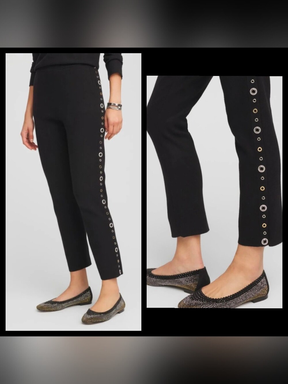 Chico's Zenergy® Luxe Cashmere Blend Embellished Ankle Pants, Size 0 (SMALL)